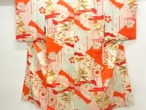 アンティーク　紋錦紗御所車に草花模様長襦袢